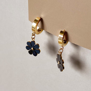 Midnight Daisy Hoops Earrings