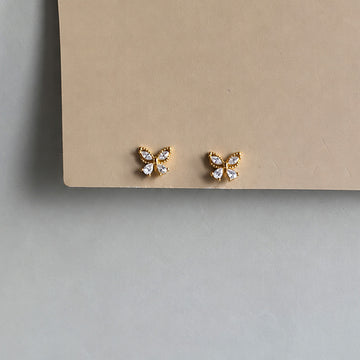 Crystal Flutter Ball Back Earrings - Gold