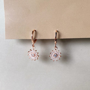 Sunburst Crystal Drop Earrings - Rosegold