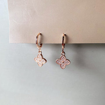 Mini Crystal Clover Charm Earrings  - Rosegold