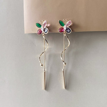 Fluttering Jewel Drop Earrings - Gold (Anti-Tarnish)