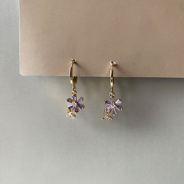 Mini Purple Bloom Pop  Earrings - Gold