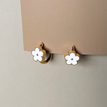White Clover Charm Hoops Earrings