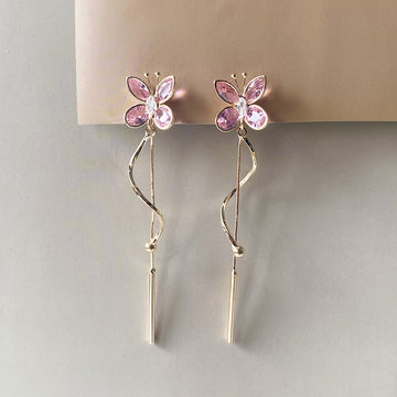Fluttering Jewel Drop Earrings - Gold (Anti-Tarnish)