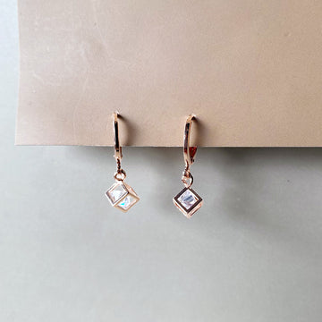 Mini Crystal Cube Earrings - Rosegold