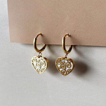 Ivory Filigree Heart Hoop Earrings