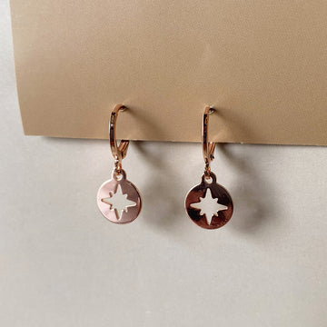 Mini Star Disc Drop Earrings - Rosegold