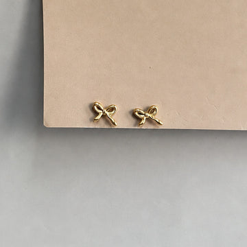 Dainty Ribbon Bow Ball Back Earrings - Gold