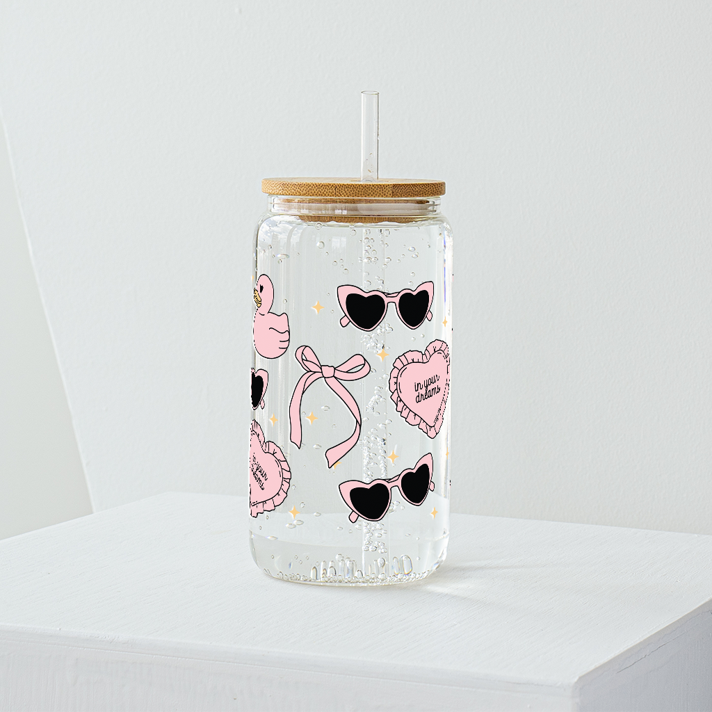 Girly Glass Tumbler in Pink - Clear 540ml