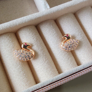 Mini Swan Lake Crystal Stud Earrings - RoseGold