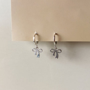 Mini Ribbon Drop Earrings - Silver