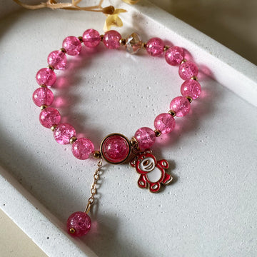Bright Pink Teddy Beaded Bracelet