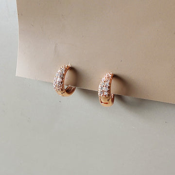Crystal Curve Huggie Earrings - Rose Gold