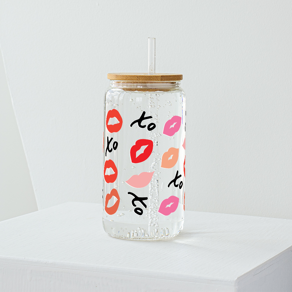 XO with Lips Glass Tumbler - Clear 540ml