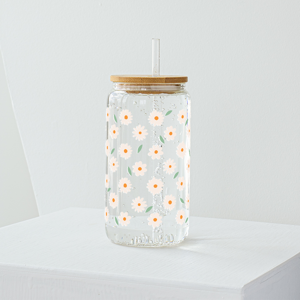 Small Daisy Flower Glass Tumbler - Clear 540ml