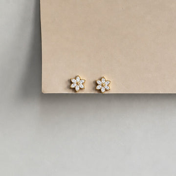 Crystal Blossom Ball Back Earrings - Gold