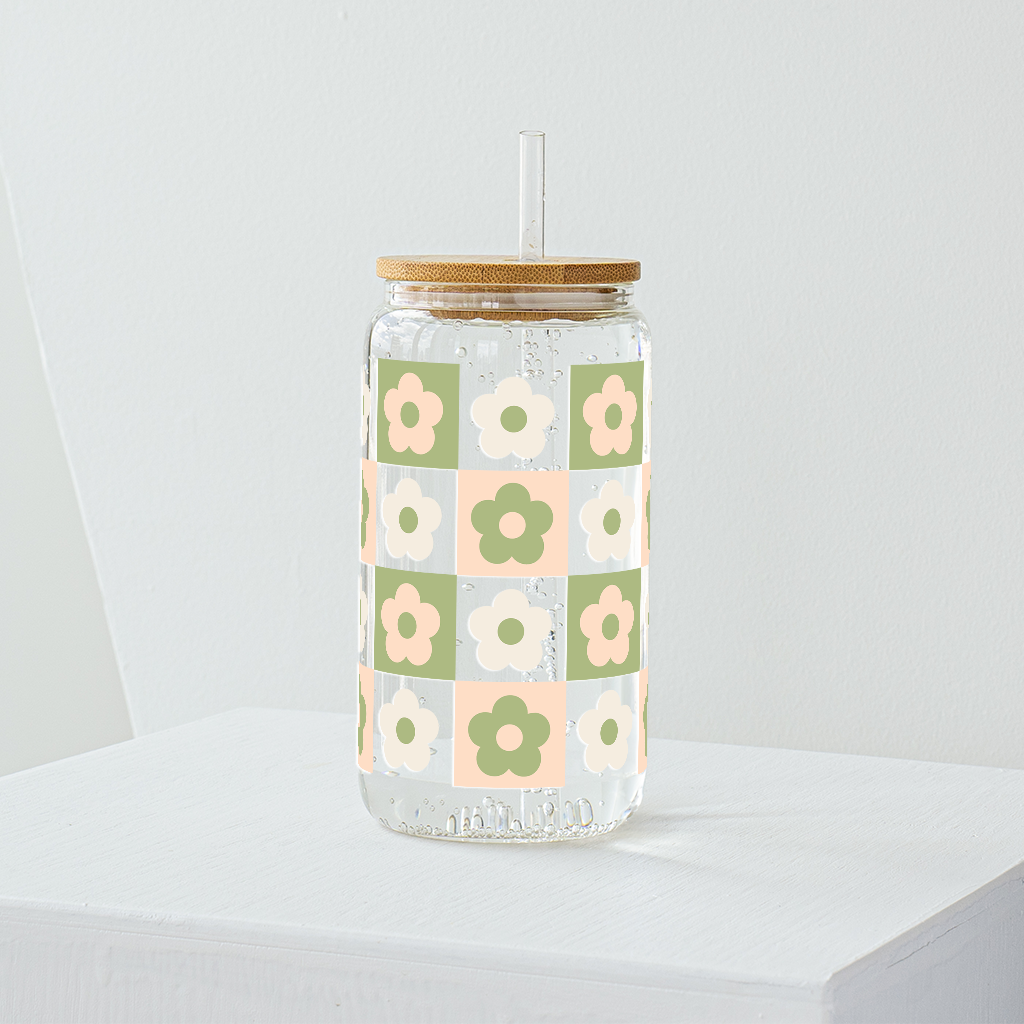 Retro Flower Glass Tumbler - Clear 540ml