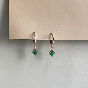 Mini  Green Diamond Drop Earrings - RoseGold