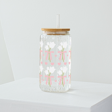 Rose with Bow Glass Tumbler - Clear 540ml