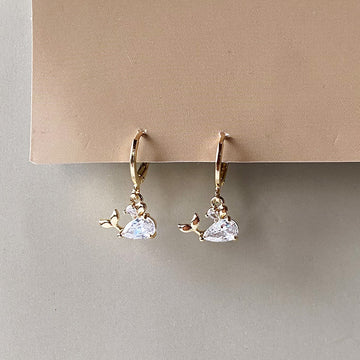 Crystal Whale Drop Earrings - Gold (Anti-Tarnish)