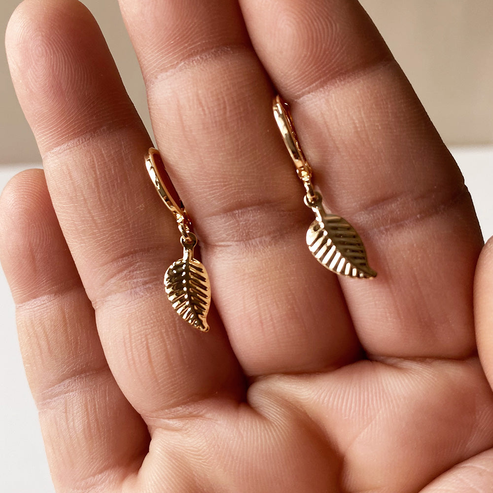 Mini Whisper Leaf Hoop Earrings - Gold (Anti-Tarnish)