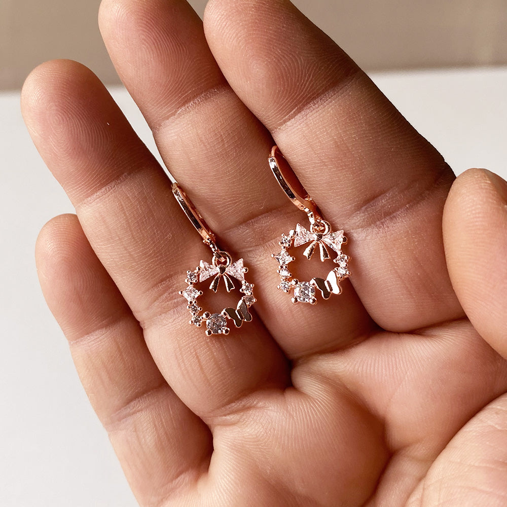 Butterfly Halo Earrings - RoseGold (Anti-Tarnish)