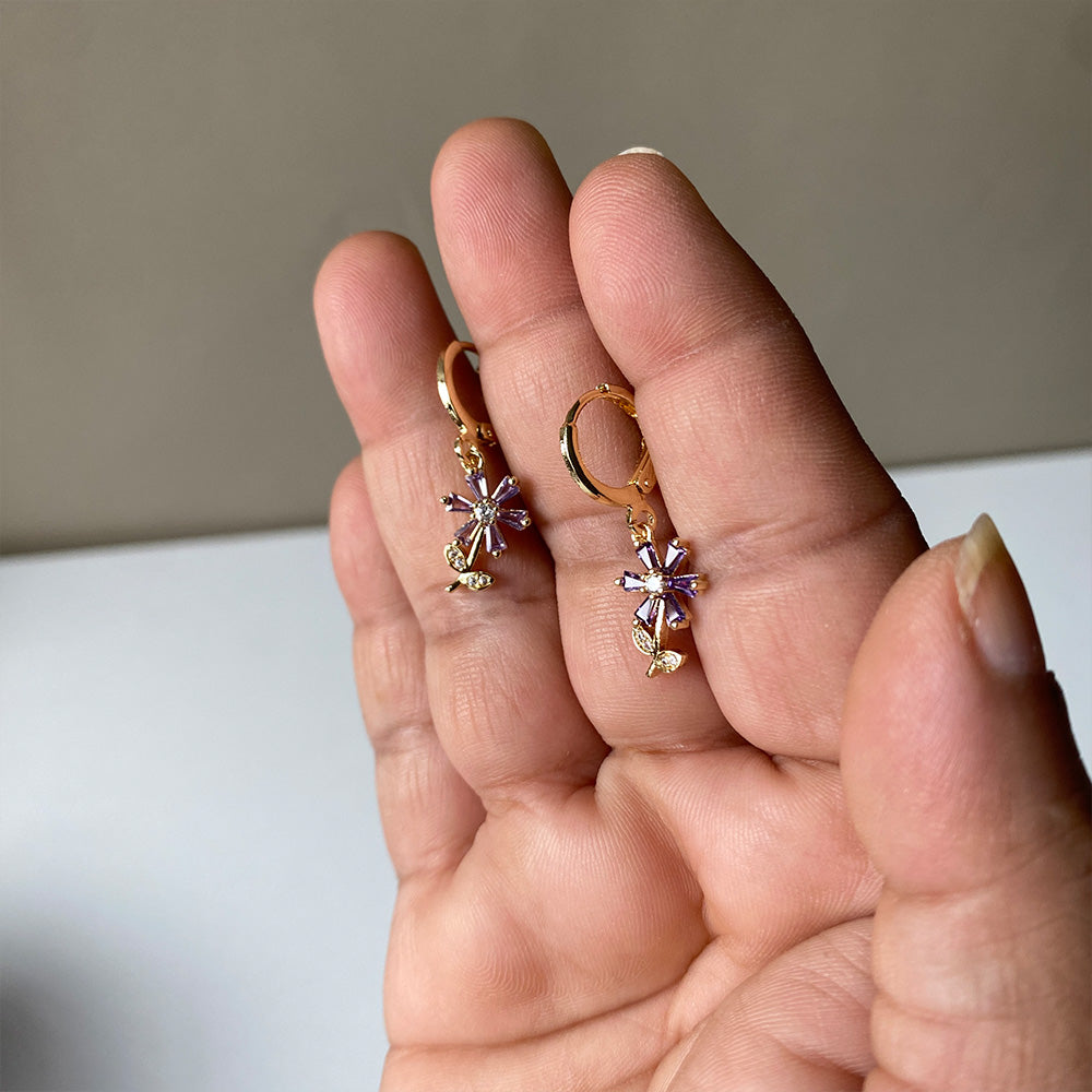 Mini Purple Bloom Pop  Earrings - Gold