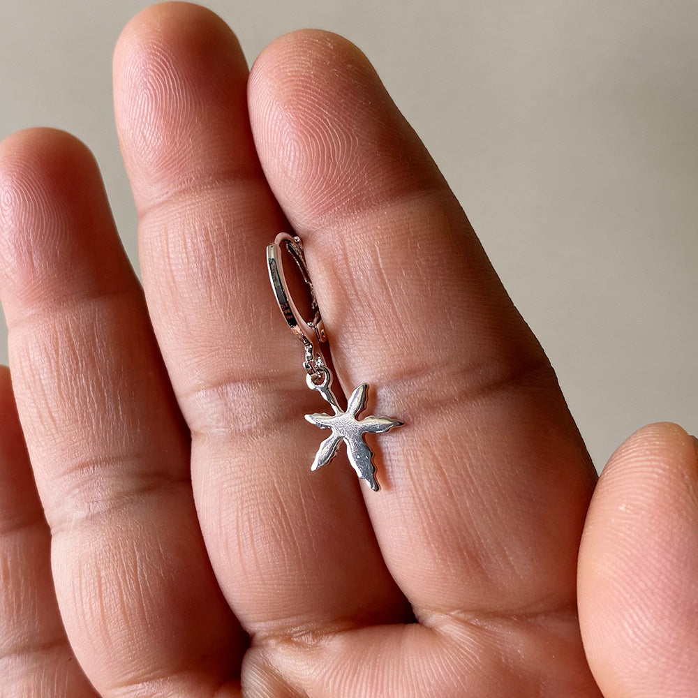 Mini Leaf Drop Earrings - Silver