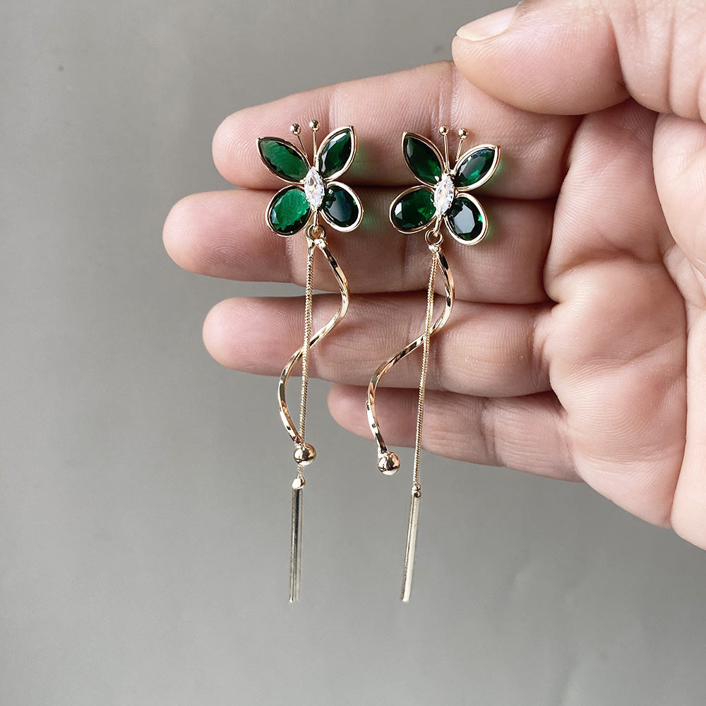 Fluttering Jewel Drop Earrings - Gold (Anti-Tarnish)