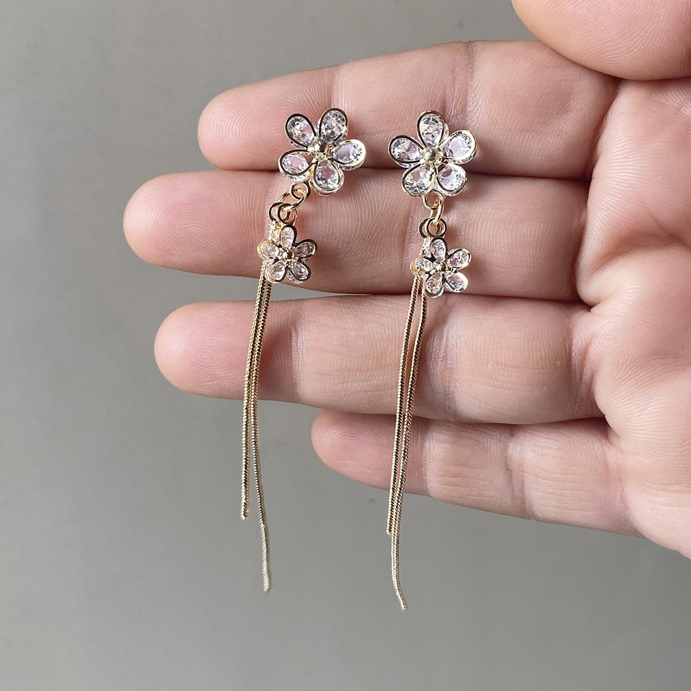 Twin Bloom Drop Earrings - Gold (Anti-Tarnish)