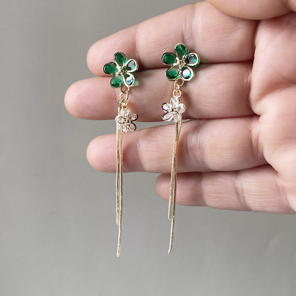 Twin Bloom Drop Earrings - Gold (Anti-Tarnish