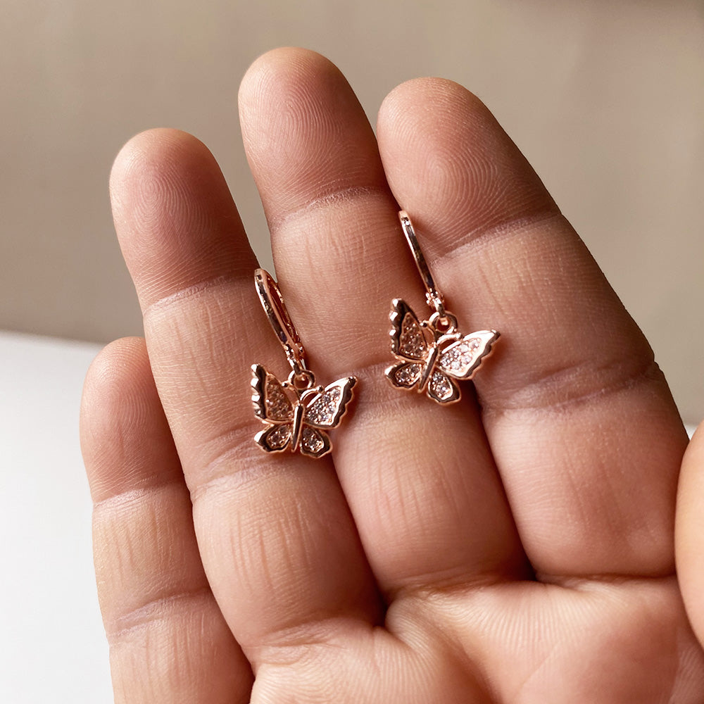 Butterfly Flutter Hoops Earrings - RoseGold (Anti-Tarnish)