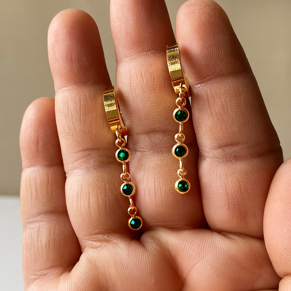 Green Trio Drop Earrings - Gold (Anti-Tarnish)