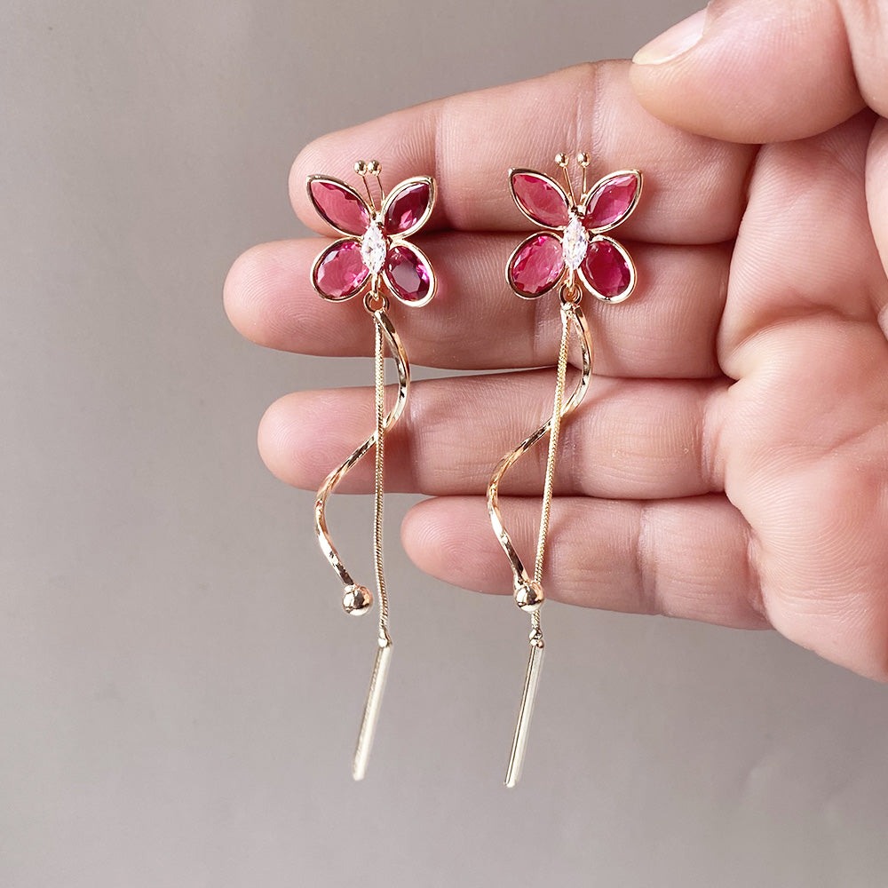 Fluttering Jewel Drop Earrings - Gold (Anti-Tarnish)