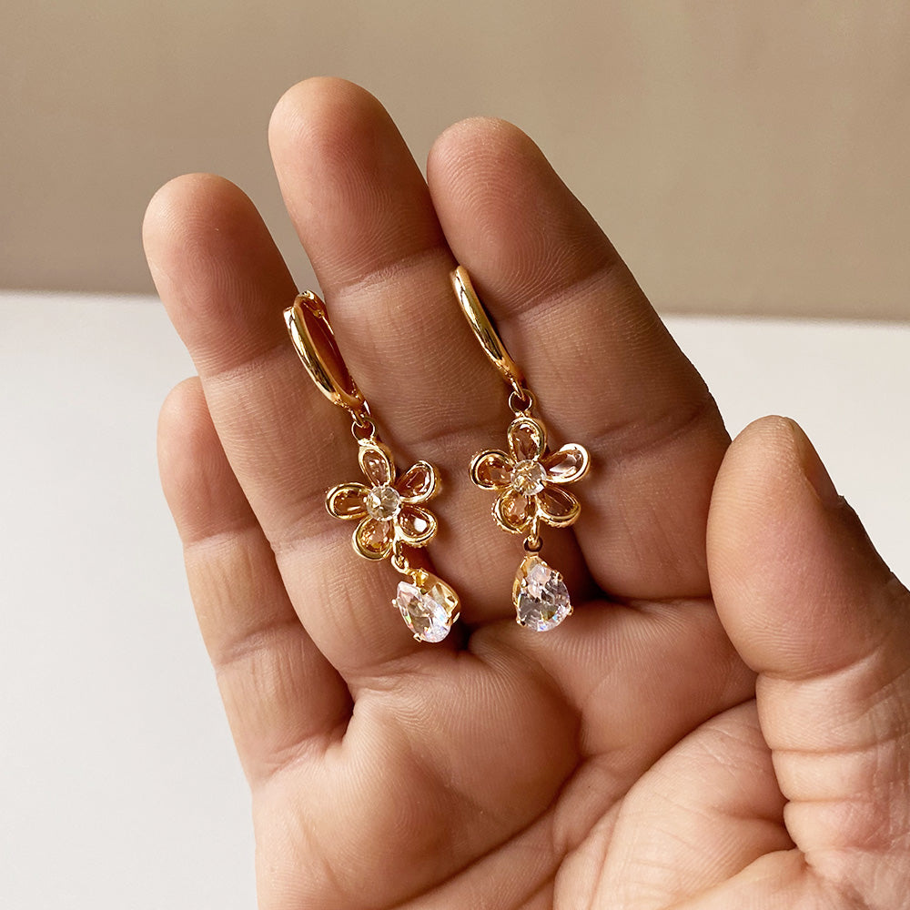 Floral Teardrop Earrings - Gold (Anti-Tarnish)