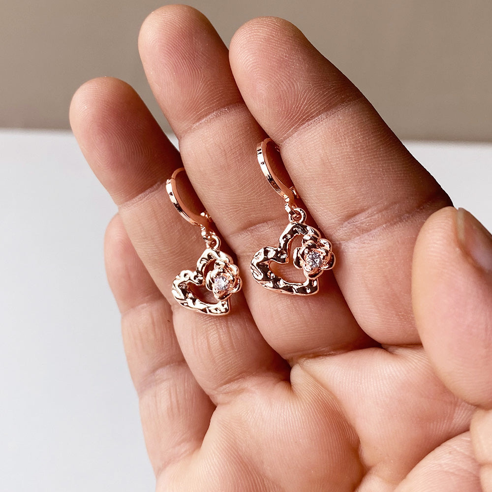 Rose Heart Drop Earrings - RoseGold (Anti-Tarnish)