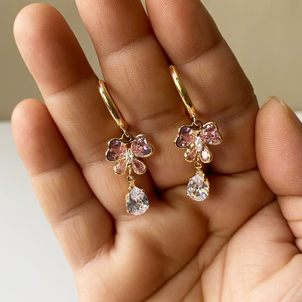 Butterfly Jewel Drop Earrings - Gold (Anti-Tarnish)