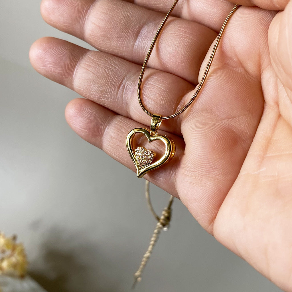 Double Heart Crystal Pendant Anti-Tarnish Chain Necklace