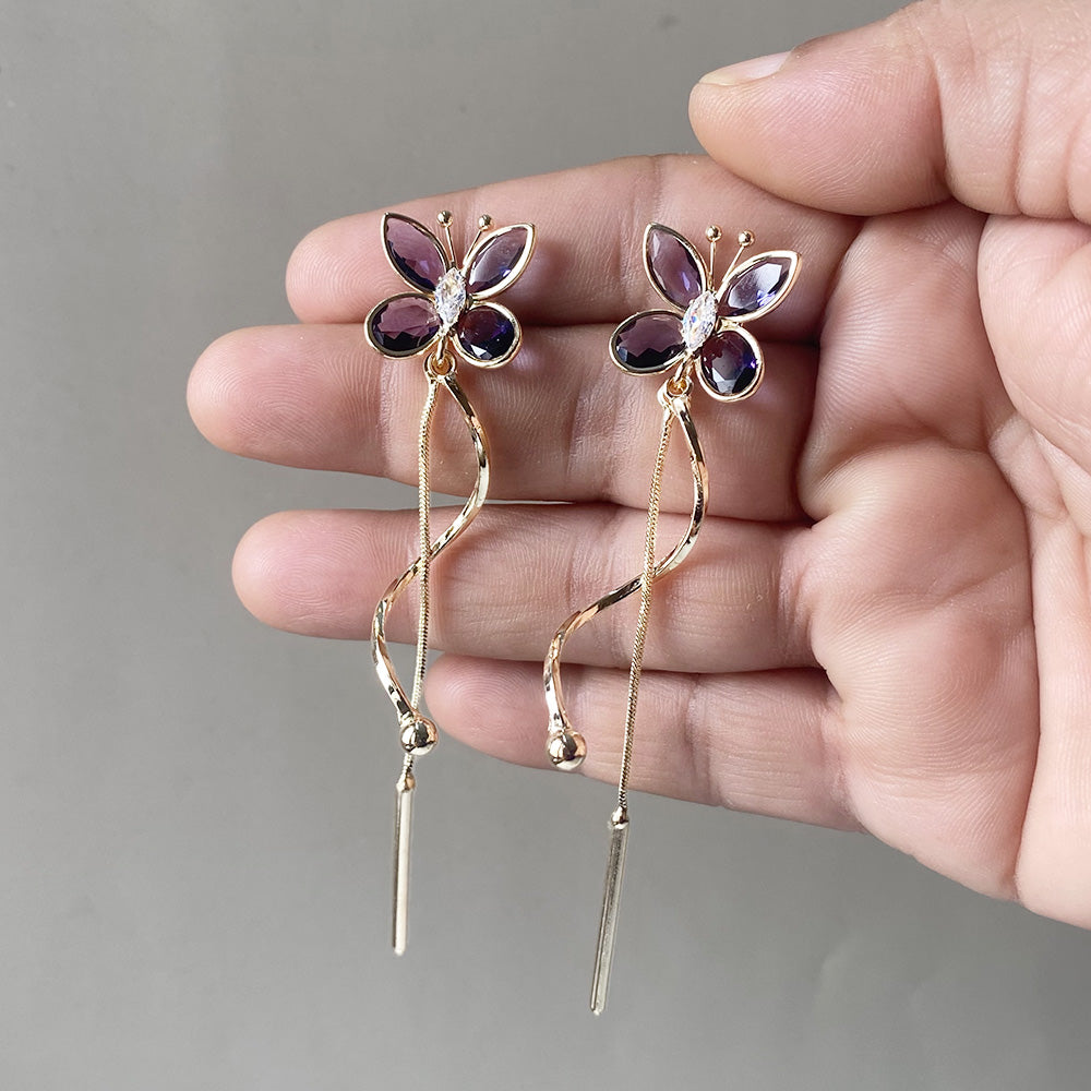 Fluttering Jewel Drop Earrings - Gold (Anti-Tarnish)