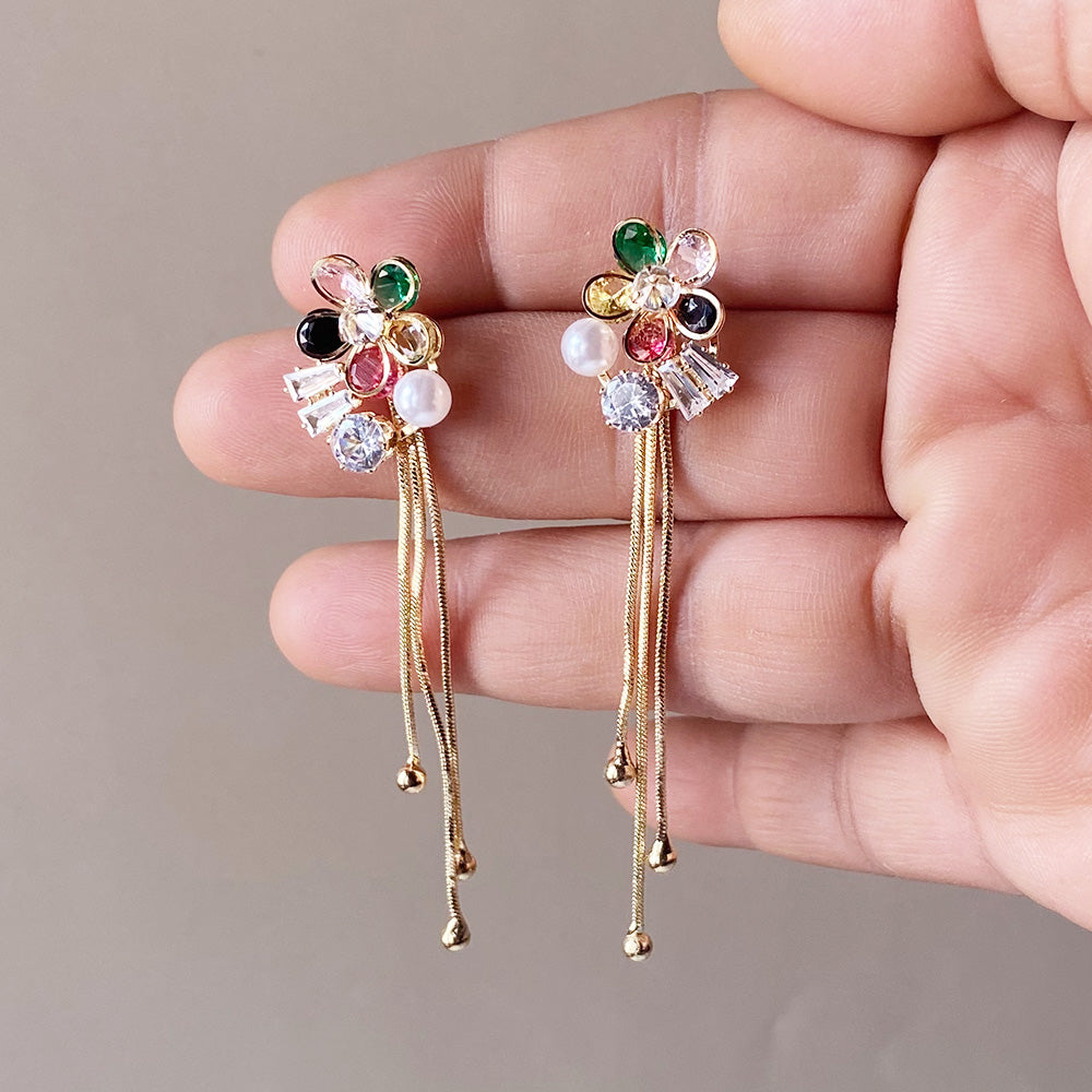 Crystal Bouquet Cascade Earrings - Gold (Anti-Tarnish)