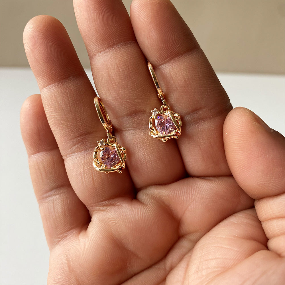 Rosy Heart Earrings - Gold (Anti-Tarnish)