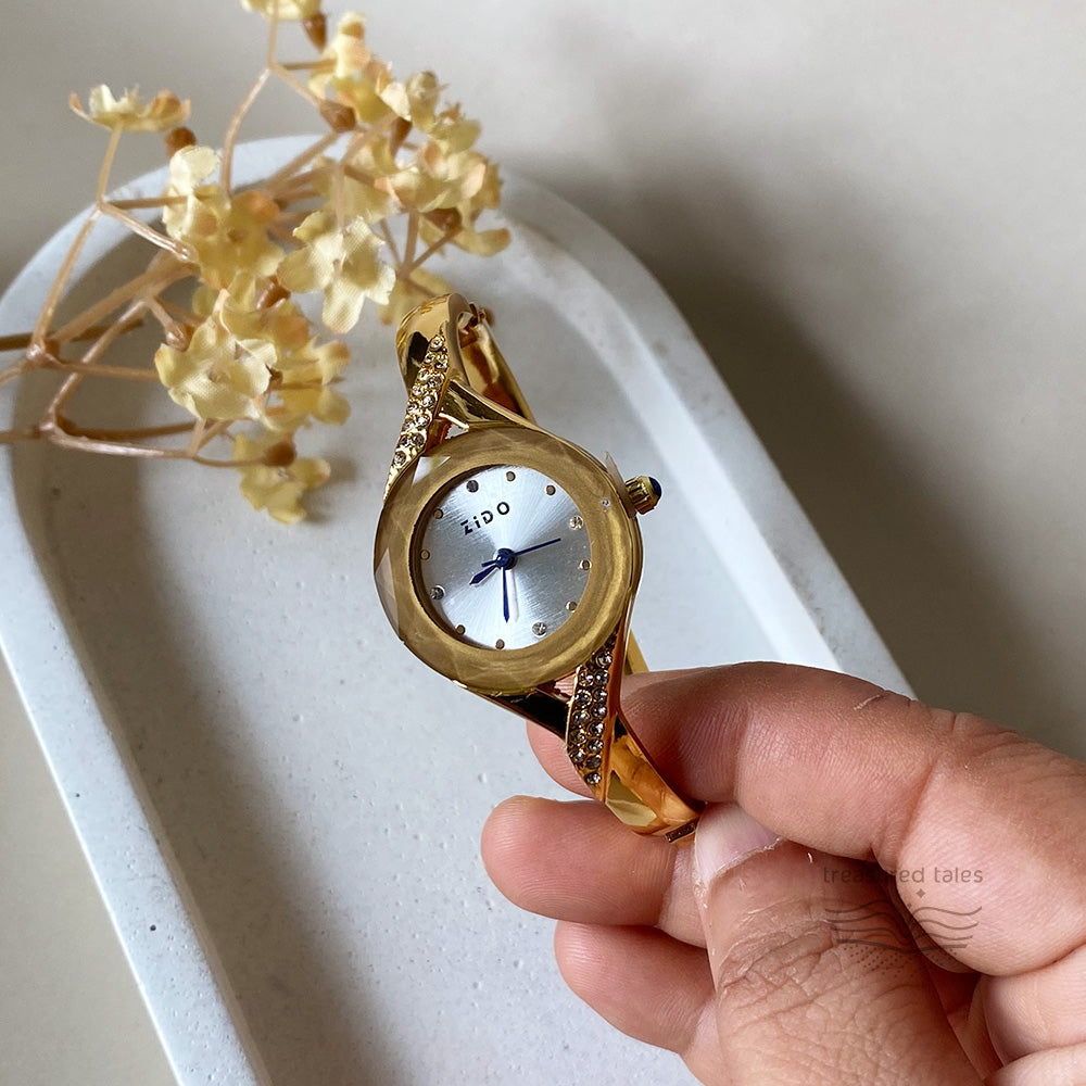 Mira Gold Crystal Bangle Watch – Jewellery Style Bracelet Watch