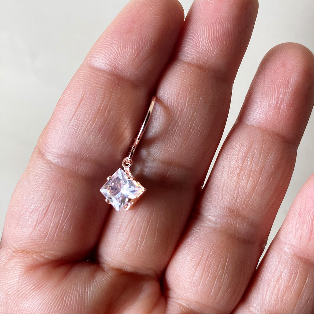 Crystal Cube Charm Earrings - RoseGold