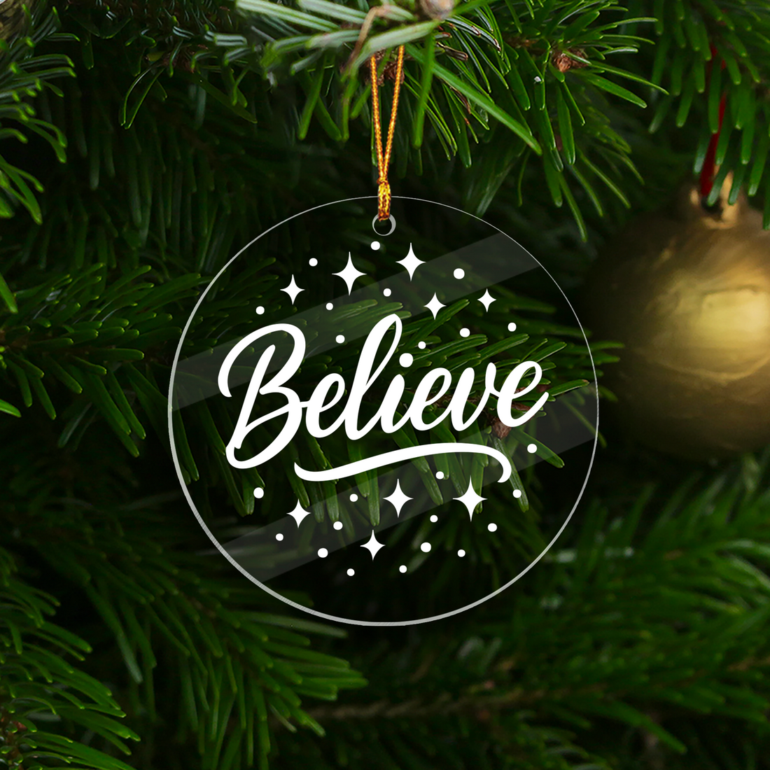 Believe Acrylic Christmas Tree Ornament