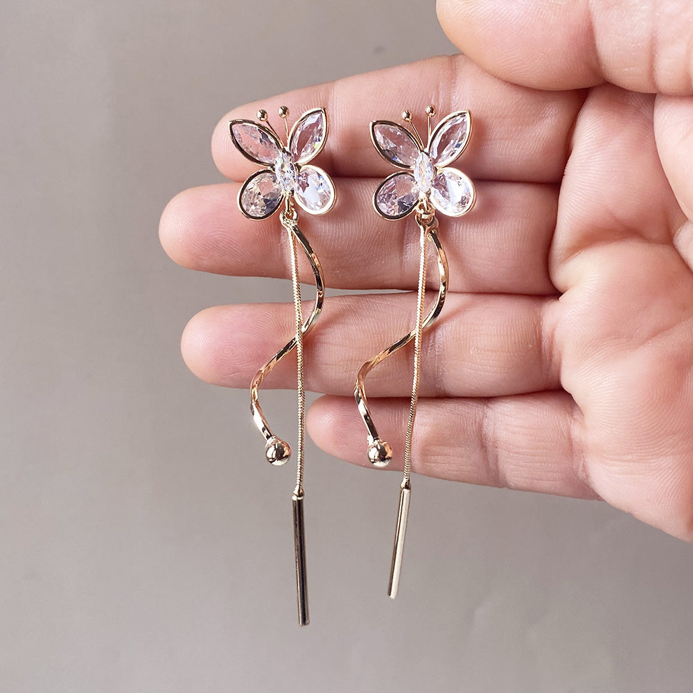Fluttering Jewel Drop Earrings - Gold (Anti-Tarnish)