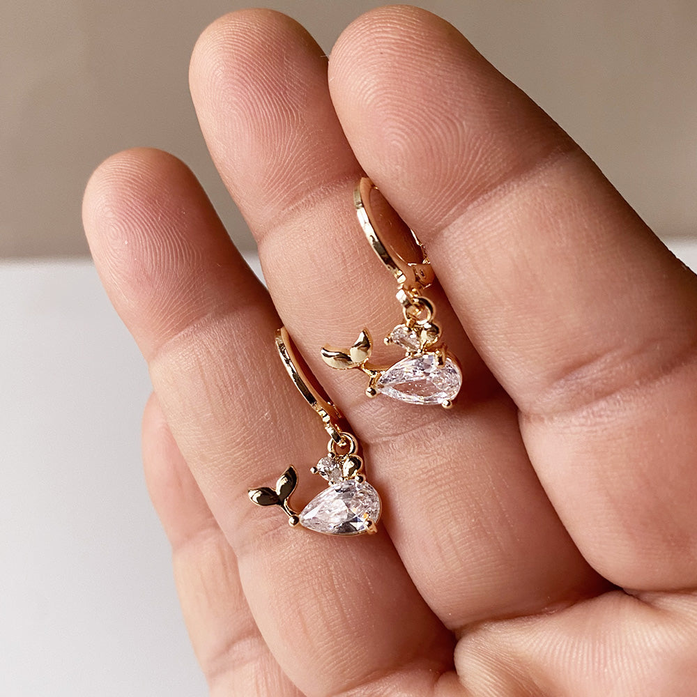 Crystal Whale Drop Earrings - Gold (Anti-Tarnish)