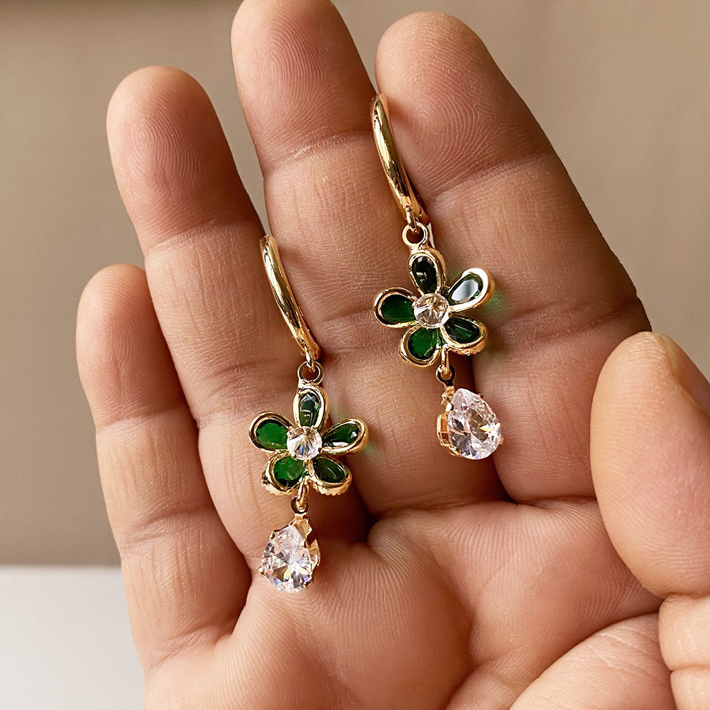 Floral Teardrop Earrings - Gold (Anti-Tarnish)