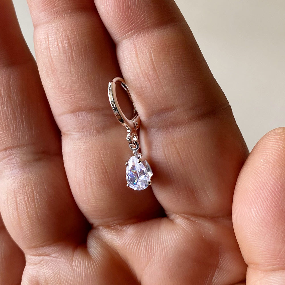 Mini Crystal Teardrop Earrings - Silver