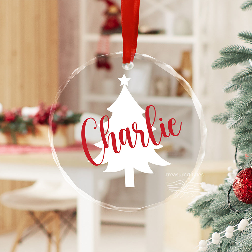 Crystal Glass Christmas Tree Ornament with Personalised Name