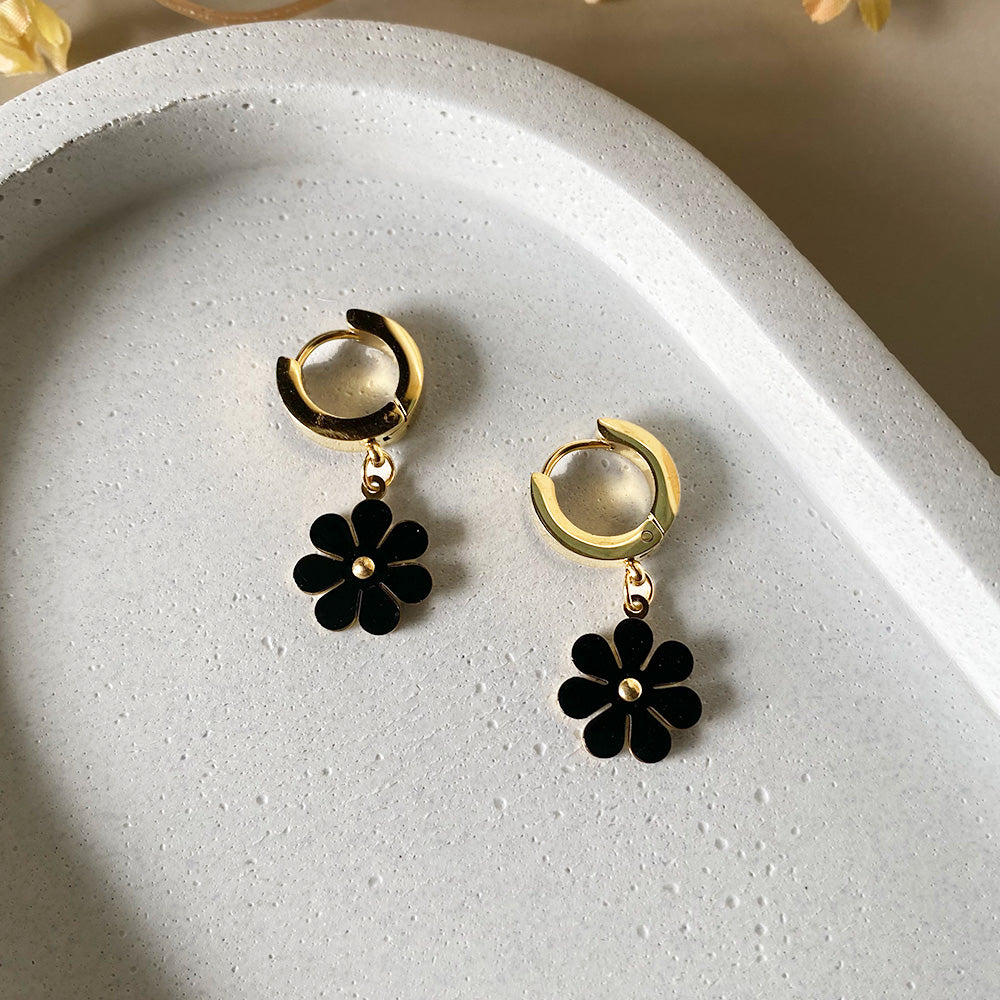 Midnight Daisy Hoops Earrings